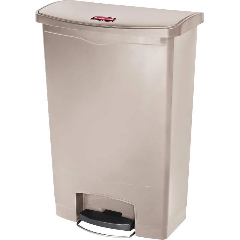 

Commercial Products Streamline Plastic Front Step On Trash Can, 24 Gallon, Beige, Hands-Free Garbage Can for Medical