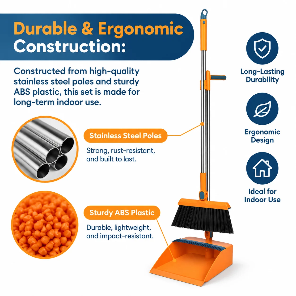 Foldable Garbage Shovel Broom Set Dustpan with Comb Teeth Windproof Long Handle Vertical Mop Kit for Home Kitchen Office