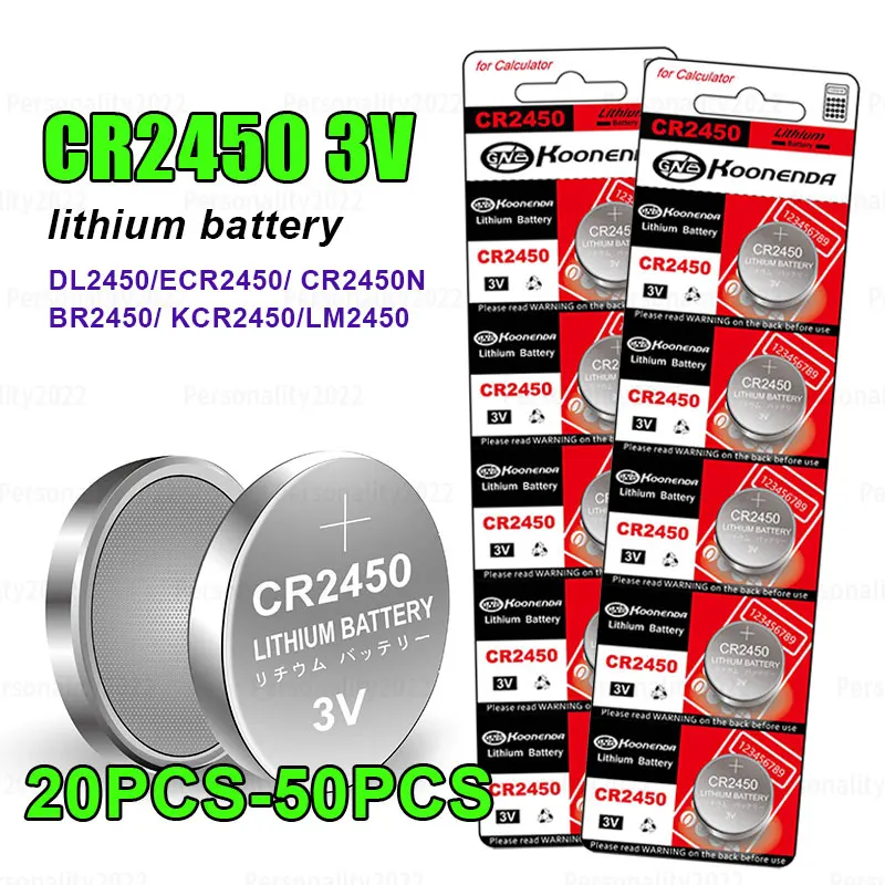 

20-50pcs CR2450 Lithium Battery 3V Cr2450N DL2450 BR2450 LM2450 KCR5029 Button Batteries for Bluetooth Headset Remote Control