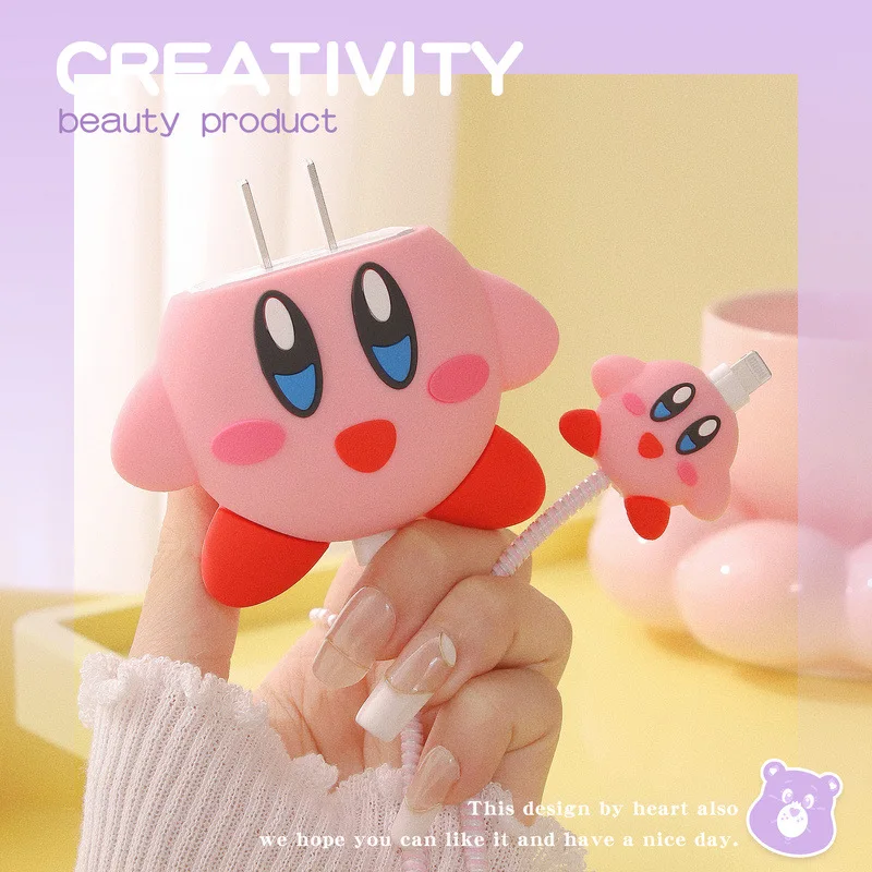 Kirby Protection Case for Iphone 18W/20W Fast Charger Cover Cute Cartoon Charging Cable Data Line Winder Spiral Protect Sleeve