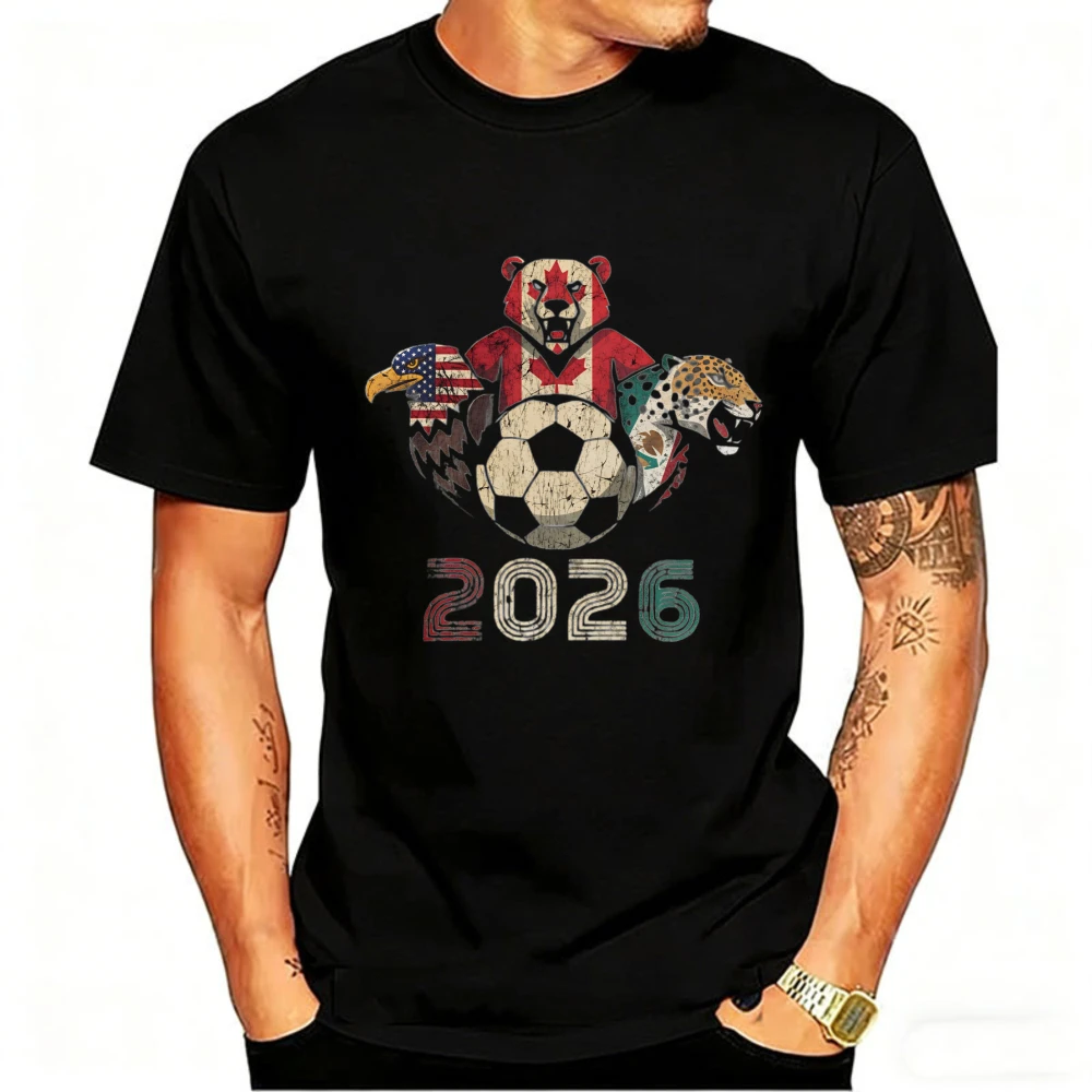 

2026 USA Canada Mexico Soccer T-Shirt Black Eagle Bear Jaguar Graphic Tee Perfect Gift for North American Football Fans