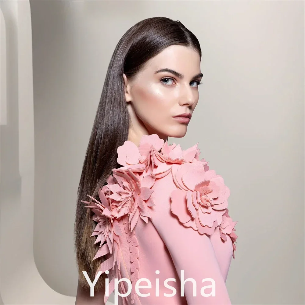 Aangepaste Yipeisha elegante mode one-shoulder avondbloem enkellengte op maat