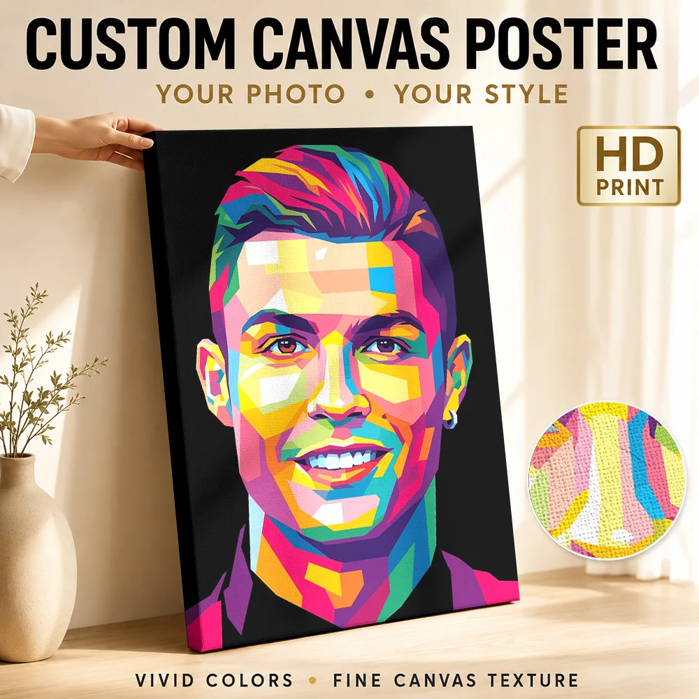 Cristiano Ronaldo Pop Art Portrait Canvas Print Poster Custom Sports Portrait Wall Art for Game Room Decor Gift for Collectors