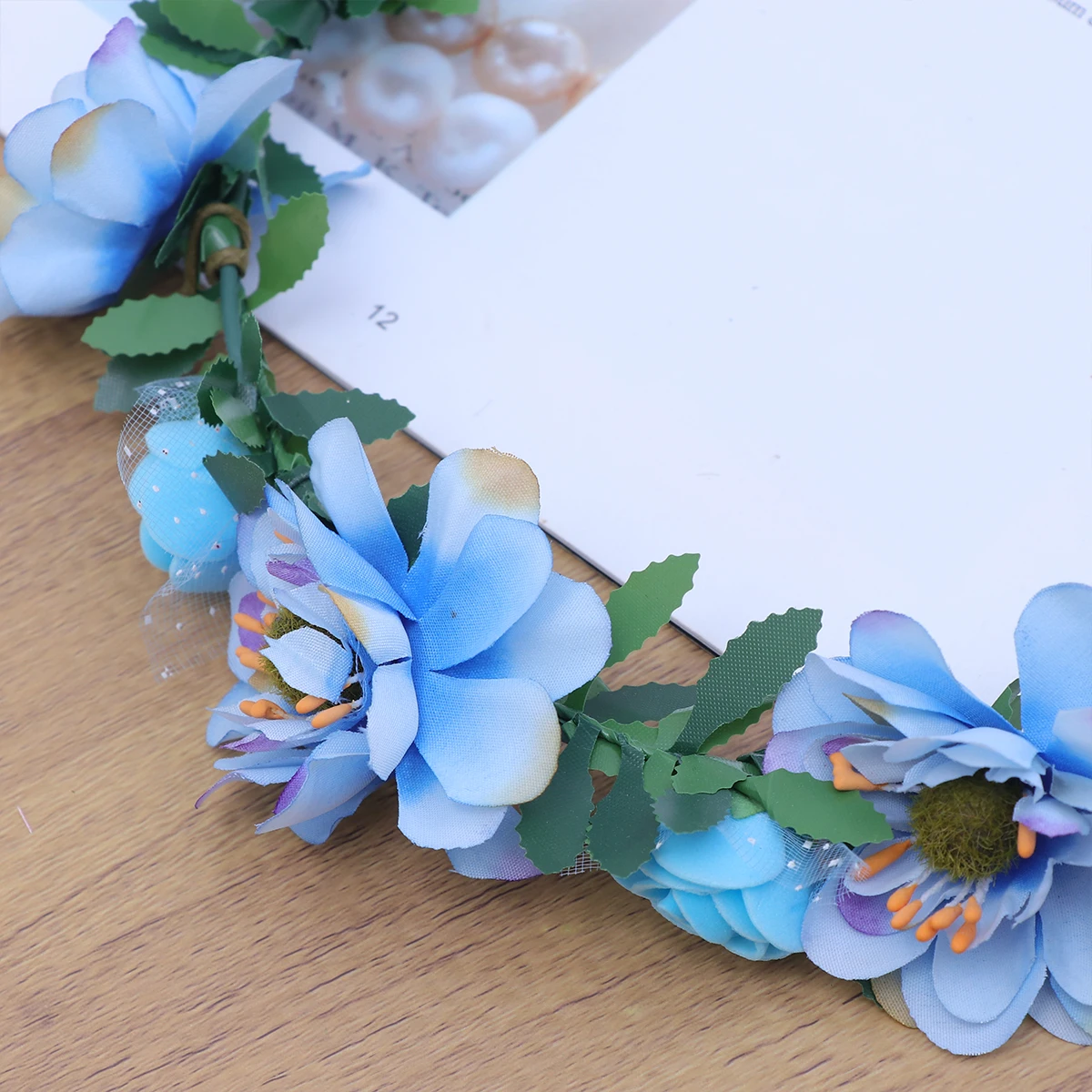 

Artificial Flower Hair Band Blue Headband Forehead Beach Wreath Bohemia Floral Simulation Crown Wedding Party Prom Birthday