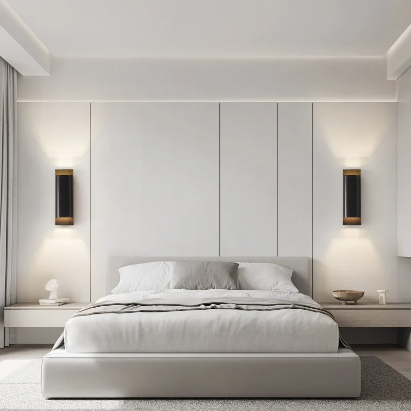 Minimalist Black Brass Wall Sconce for Bedroom Bedside, Modern Simple Light for Living TV Wall Hallway, Home Decor Accent