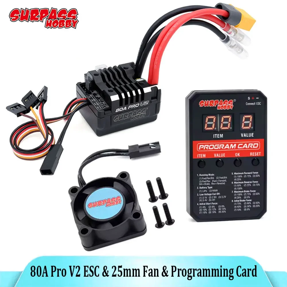 

SURPASS HOBBY Новый 80A Pro V2 Матовый ESC Встроенный BEC 6,0 В-8,4 В Водонепроницаемая карта программирования вентилятора для RC 1/10 Гусеничный матовый автомобиль