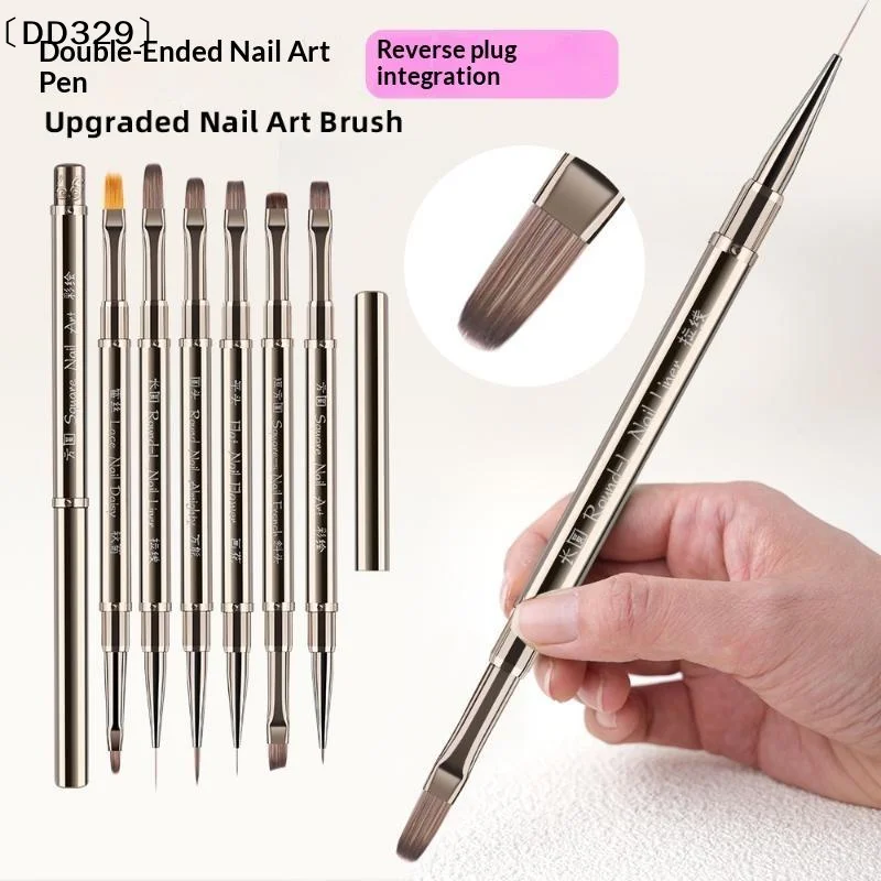 Double Head Nail Brush Metal Handle UV Gel Liner Brush Painting Drawing Pen Crystal Acrylic Nail Art Manicure Brushes 〔DD329〕
