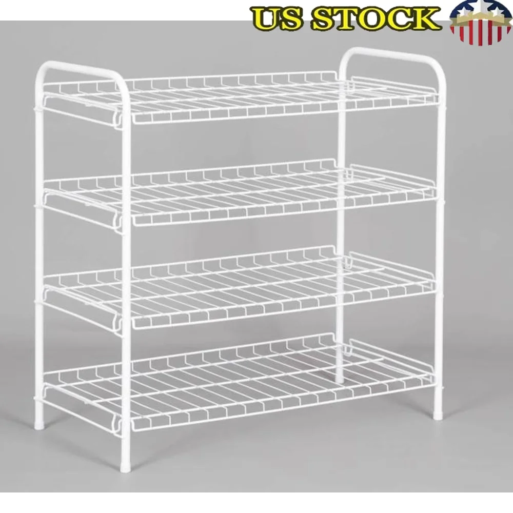 

4-Tier Freestanding Steel Wire Shoe Organizer Rack Holds Up to 12 Pairs Sturdy Storage Solution Sneakers Loafers Flats Easy
