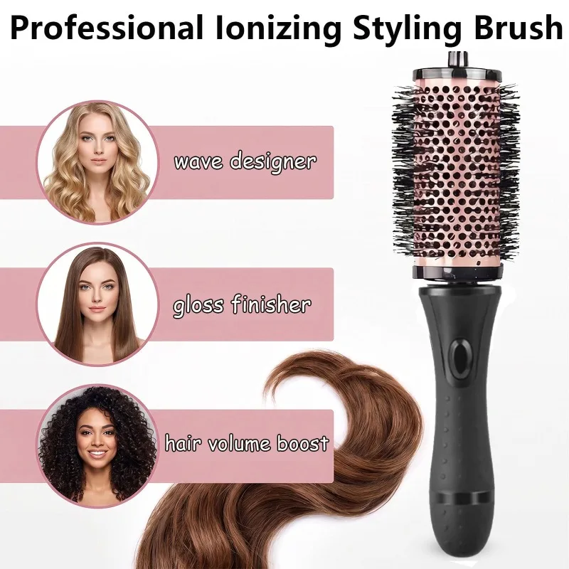 Haarrollerbürste mit Positionierklammern zum Föhnen und Stylen und passendem Rundhaarbürstenset mit abnehmbarem Griff – Detail 1
