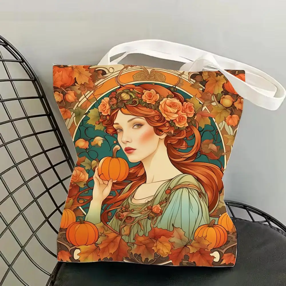 Mucha Series Art Storage Bags Canvas Double Sided Print Fashion Shoulder Tote Shopping Bag Gift Eco Handbags