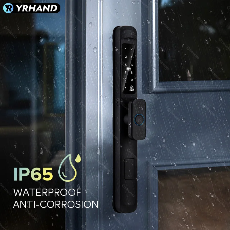 YRHAND Waterproof Outdoor Fingerprint Tuya WIFI APP Keyless Smart Electronic Door Lock Aluminum Glass Sliding Smart Door Lock