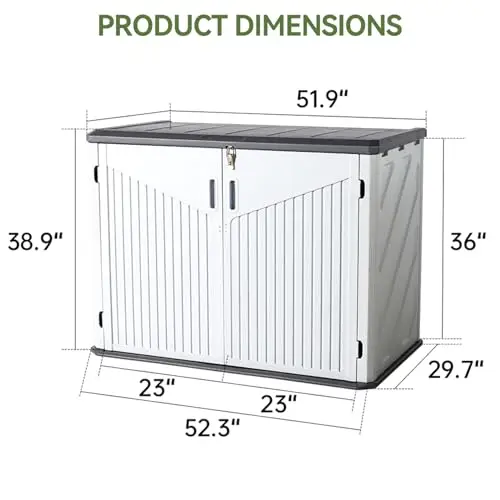 Outdoor Storage Cabinet 35 Cu.Ft Outdoor Trash Can Storage Shed,White | Waterproof Horizontal Storage Shed Outdoor