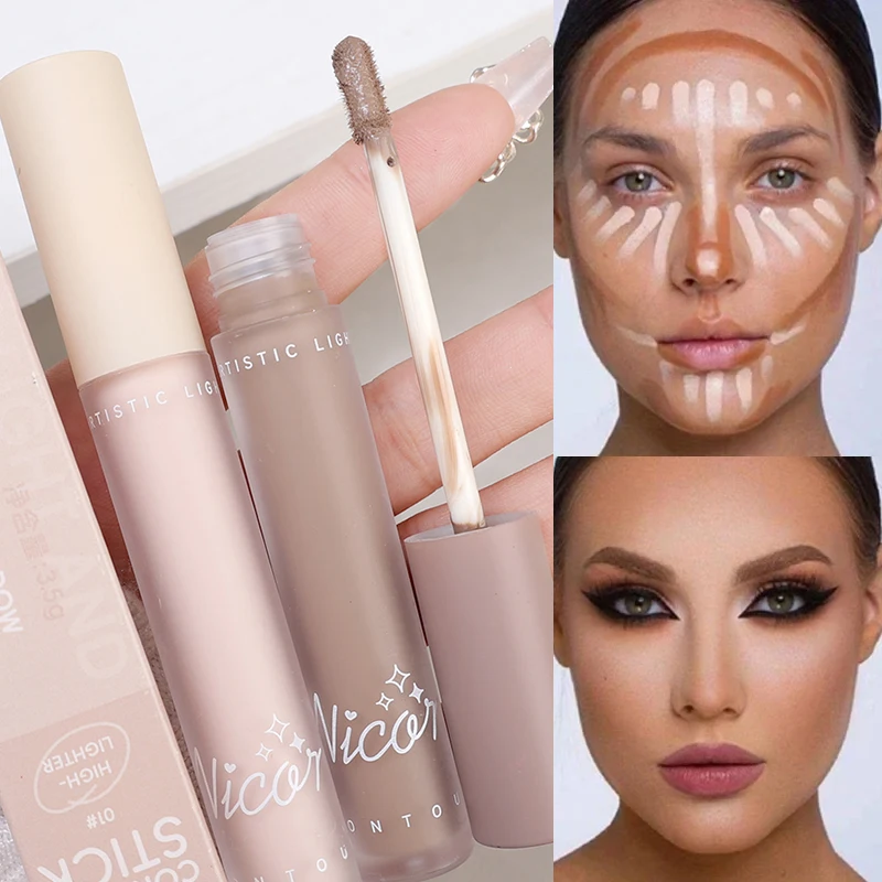 2 Color Highlighting & Bronzer  Lasting Cover Acne Dark Circles Brighten Face Corrector Nose Shadow Contouring Concealer Liquid