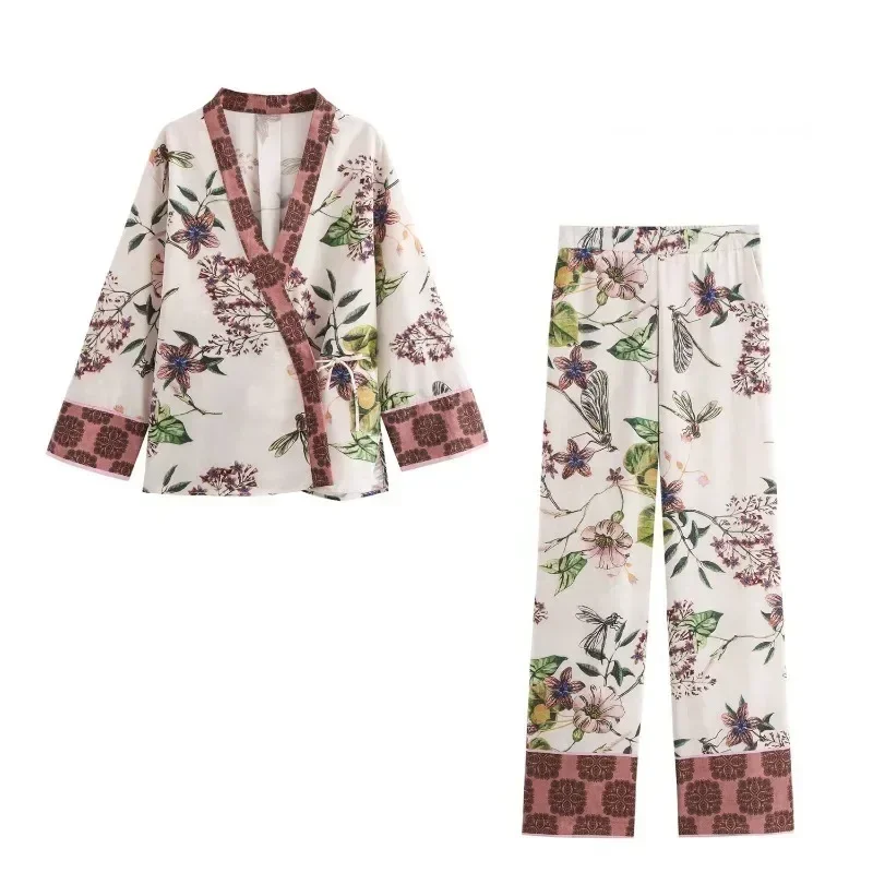 

TRAFZR Print Set Woman Two Pieces Casual Elegant Y2k Outfit Set Women's Summer Suit Sets Prairie Chic Floral Long Sleeve Sets
