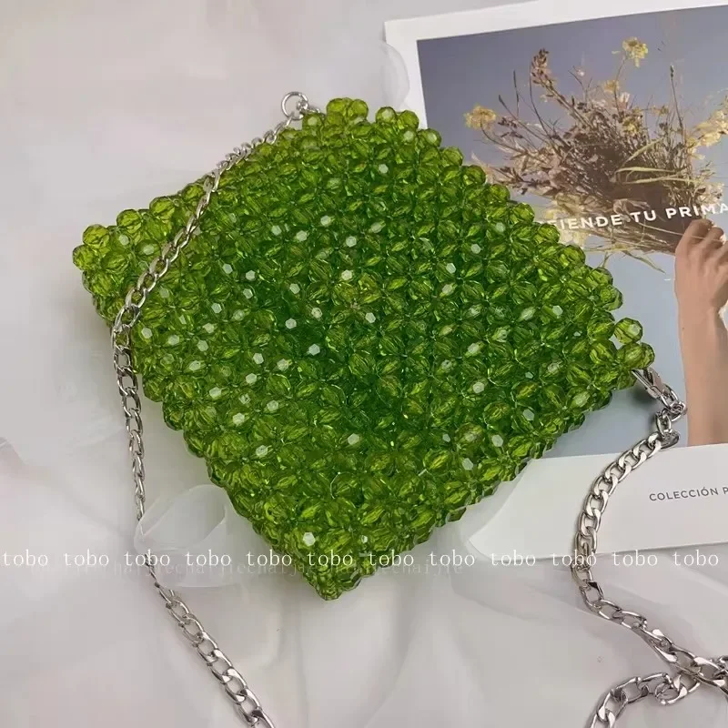 Long Chain Transparent Customized Acrylic Beaded Crossbody Bags for Women Handmade Vacation Beach Long Chain Purses