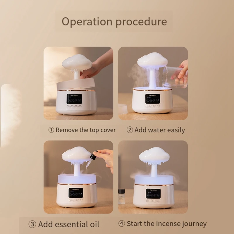 مرطب الهواء لسحابة الفطر والمطر ، موزع الزيت العطري ، أصوات قطرات الماء ، الأضواء الليلية الملونة ، العلاج بالروائح