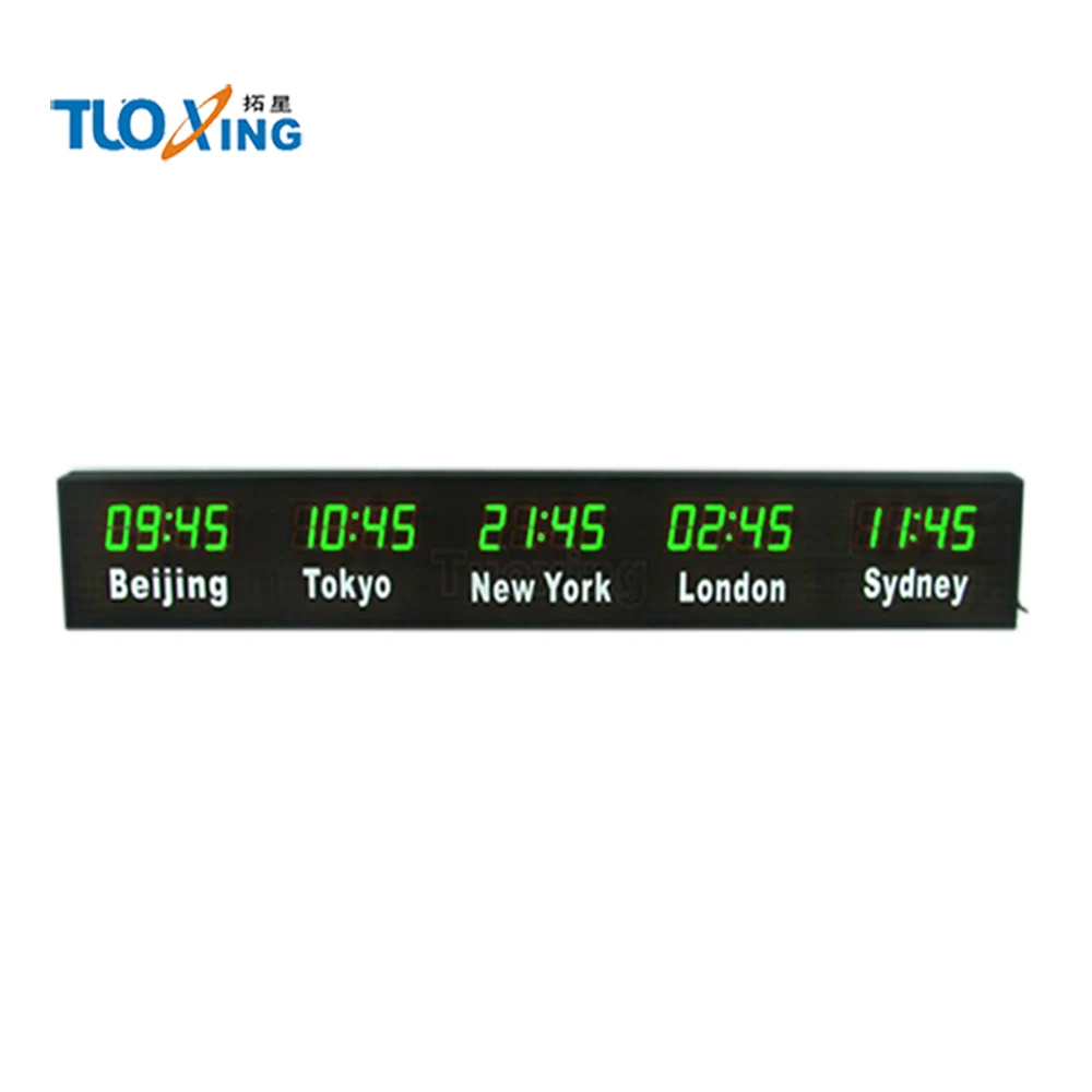 Large Digital Alpha-Numeric LED Time Clock AC Motor Aluminum & Plastic Material Multi-Time Zone Timer