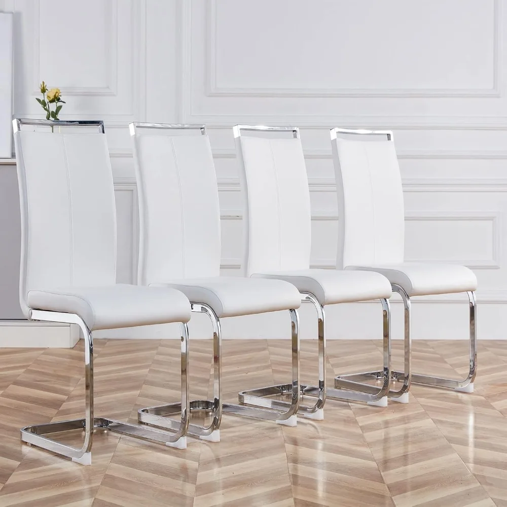 

Dining Chairs Set, Kitchen Modern Metal Chairs With Faux Leather Padded Seat High Back And Sturdy Chrome Legs, Chairs For Dining