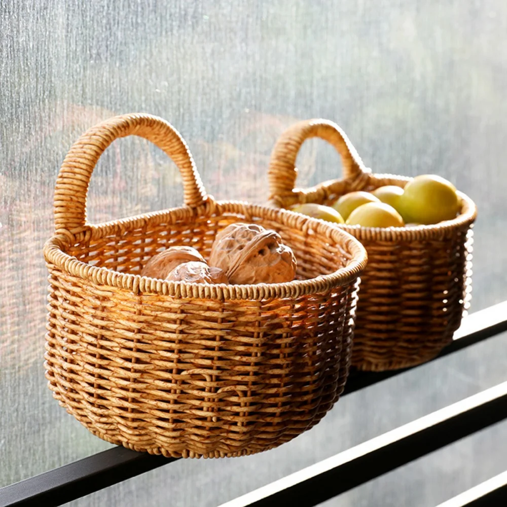 Wall Hanging Woven Basket Portable Kitchen Ginger Garlic Storage Basket Vegetables Storage Box Flower Plant Pot Storage Baskets