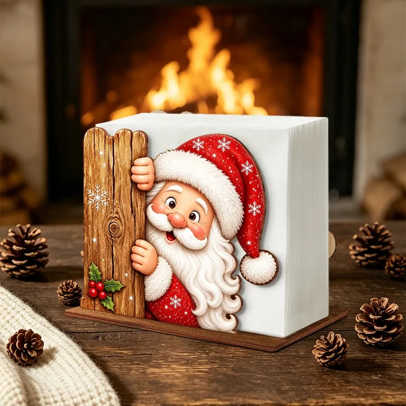 Weihnachtsmann-Serviettenhalter aus Holz, Weihnachts-Tischdeko, Tisch-Organizer für Servietten, Weihnachtsfeier, Esszimmer, Tischdekoration – Detail 3