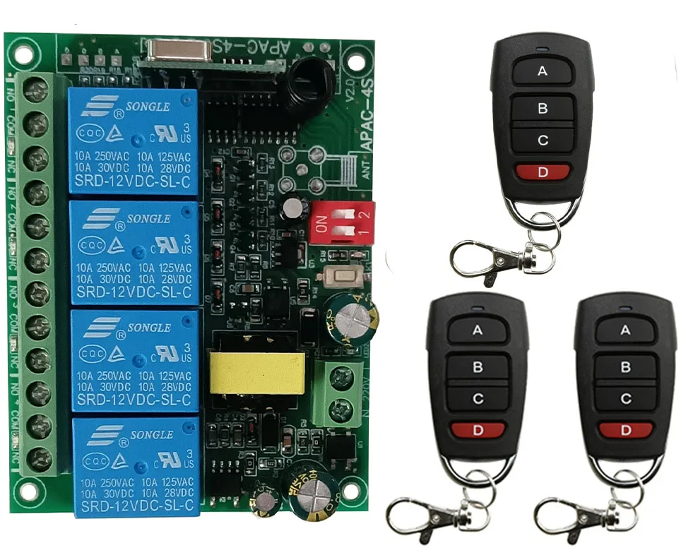 AC110V 220 فولت 230 فولت 10A التتابع 4CH 4 CH اللاسلكية RF التحكم عن بعد مفتاح الإضاءة 10A التتابع الناتج راديو وحدة الاستقبال + الارسال #3