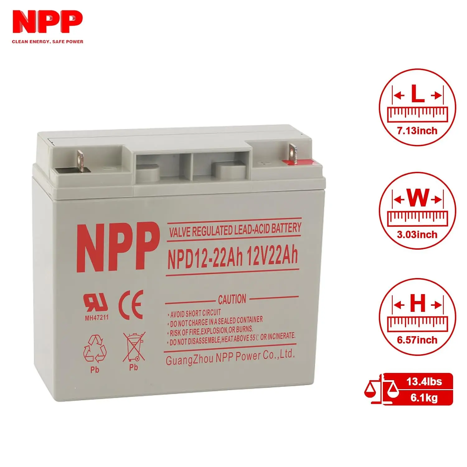 12V 22Ah AGM Deep Cycle Battery with Nut & Bolt Terminals for UPS Backup, Alarm System, Mobility Scooter, Customized