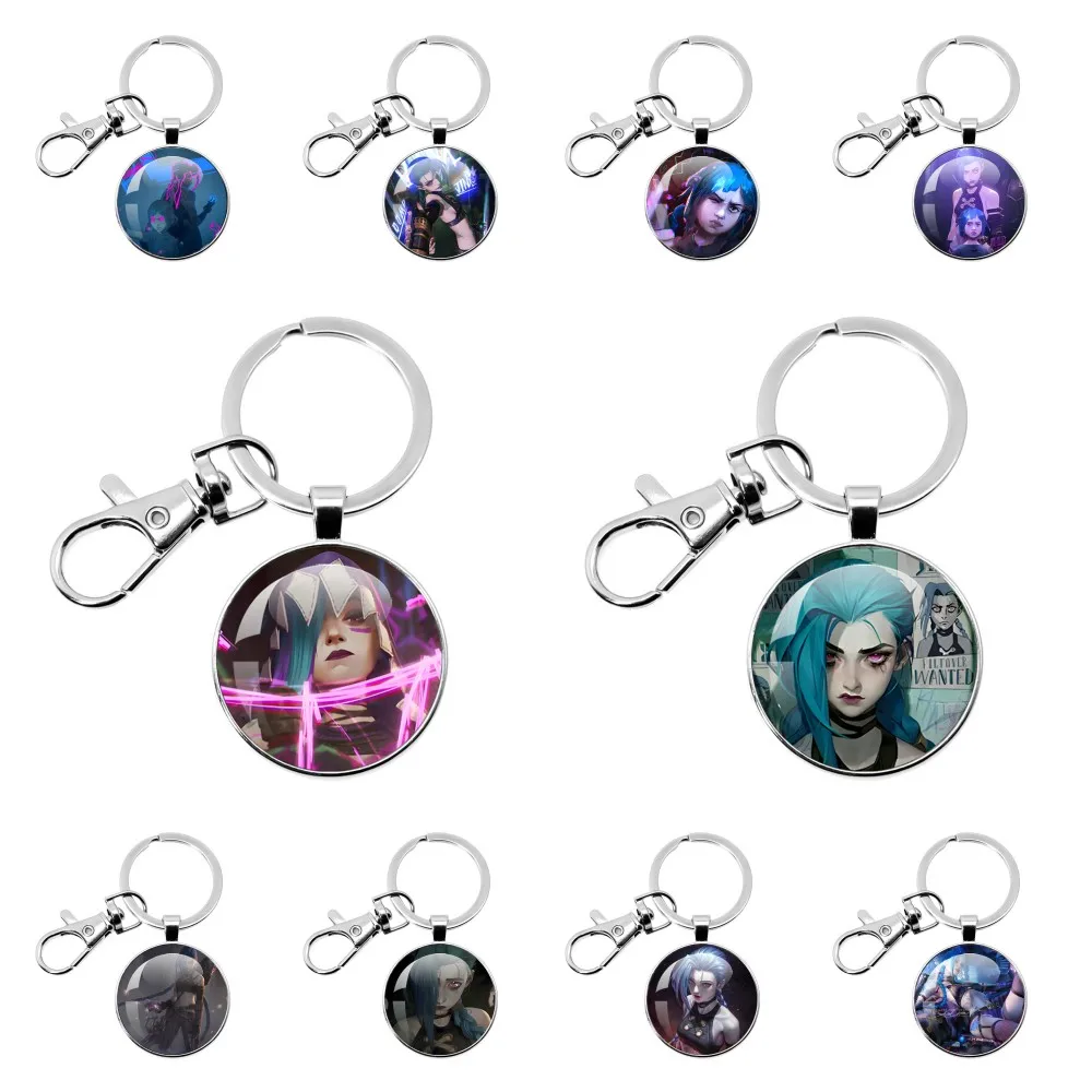 Cartoon Arcane2 Jinx Isha Powder Keychain 25MM/30MM Glass Key Chain Backpack Accessories Pendant Keyring Gifts