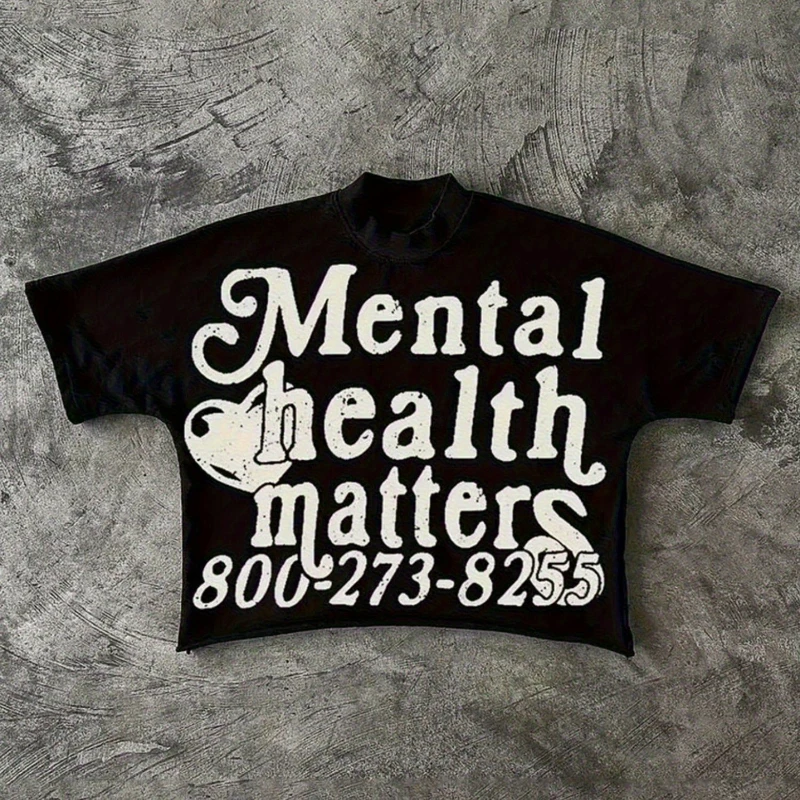 

American Mental Health Important 800-773-5454 Хлопковая футболка с графическим рисунком, новая летняя винтажная модная мужская и женская уличная одежда