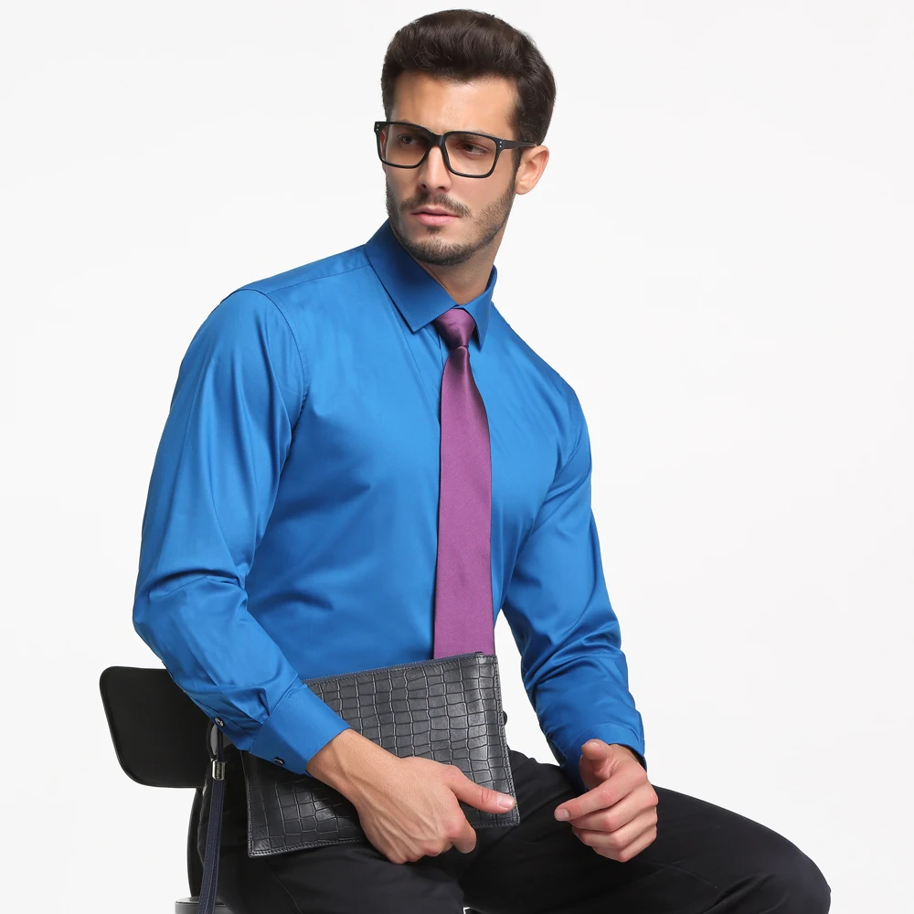 InjTouch-Chemise classique en fibre de bambou pour homme, manches longues, sans poche, coupe régulière, couleur unie, pour le bureau, entretien