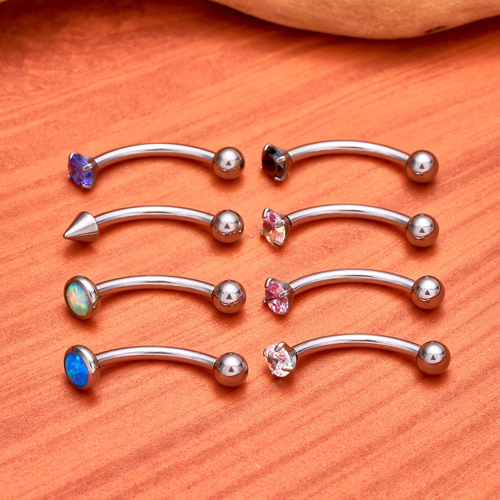 1/5PCS ASTM F136 Titanium Internal Thread Curved Barbell G23 Titanium CZ Spike Eyebrow Piercing Jewelry Wholesale Bulk view 4