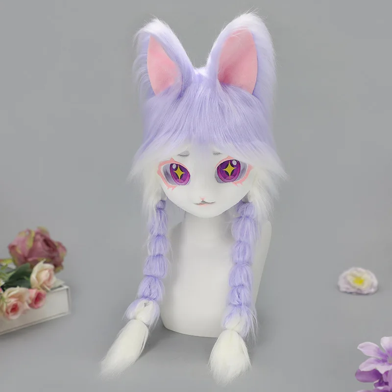

2026 Handwork Animal Kig Fursona Miss Rabbit Head Mask Headwear Furry Fursuit Easter Bunny Cosplay Performance Props