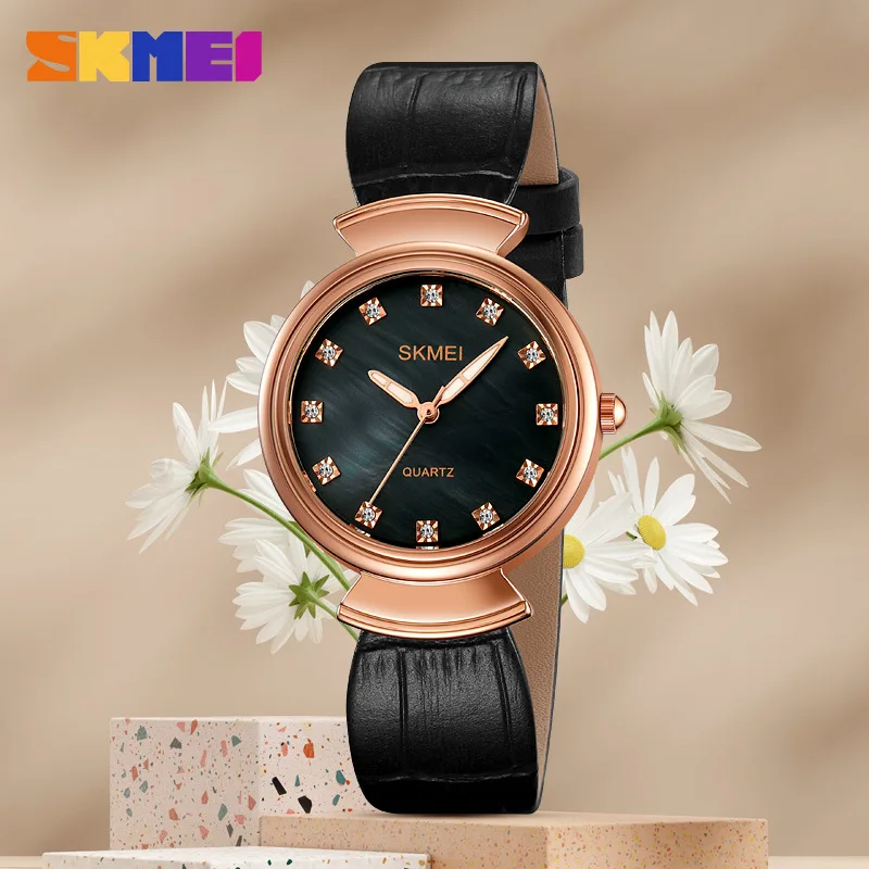 Skmei Classic Retro Women's Watch30Mi Waterproof Small Dial Women's Quartz Watch Diamond Leather Strap Watch