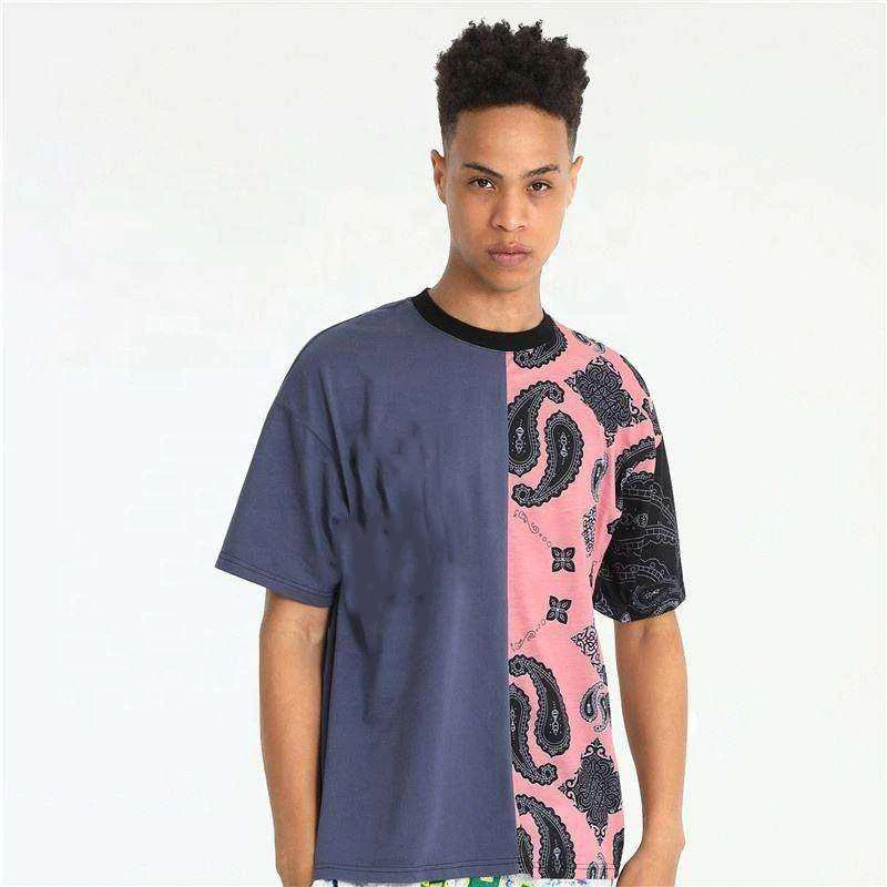 

Cashew Print Men's T-Shirt Comfortable Loose Splicing Short-Sleeved Men's Casual Quick-Drying Breathable Fitness Short-Sleeved