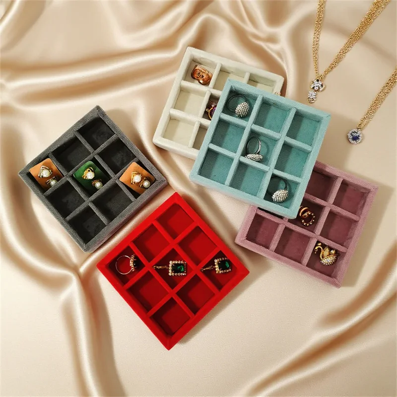 High-quality Color Velvet Jewelry Storage Tray Plastic Dust-Proof Box Ring Earring Bracelet Necklace Pendant Display Tray