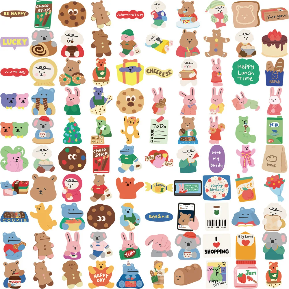 100pcs Cute Korean Bear Stickers Vinyl Waterproof Stickers for Kids Toy Decals for Loptop Water Bottles Skateboard Phone