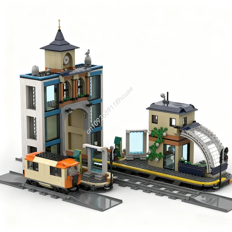 

957 шт. MOC центральный поезд, модель строительных блоков, игрушки «сделай сам», сборка, образование, подарки на день рождения, Рождество