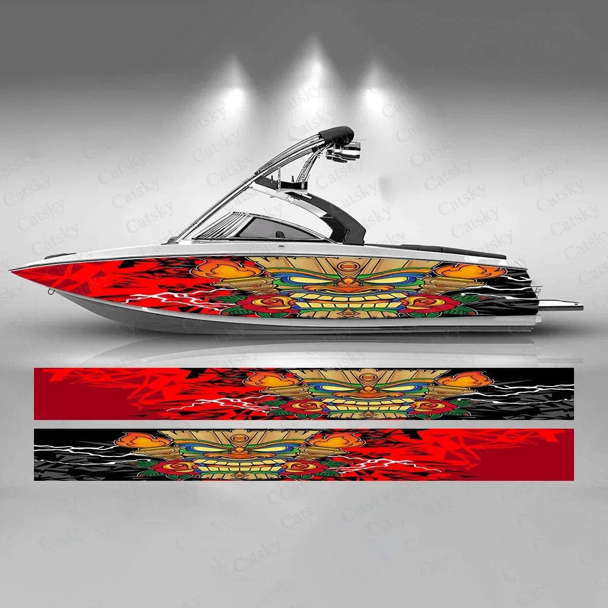 Tiki Mask Colorful Splash Interwoven Lines Cool Boat Sticker Vinyl Ship Pontoon Deck Boat Fishing Decorative Pontoon Boats Decal