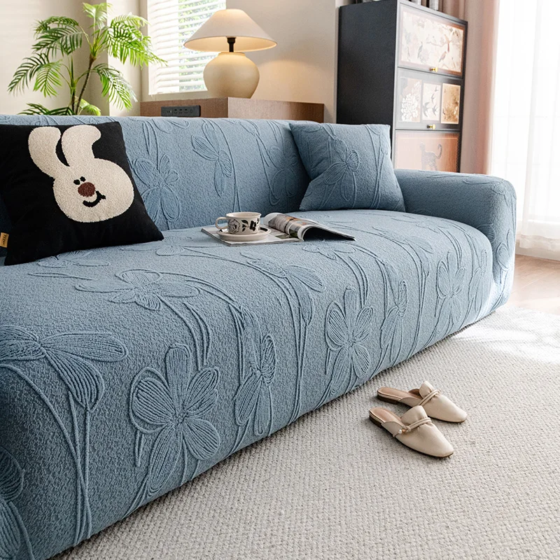 1pc Elastic Sofa Slipcover Embossed Flower Stretch Sofa Cover Washable Universal Sofa Protector for Living Room Furniture Decor