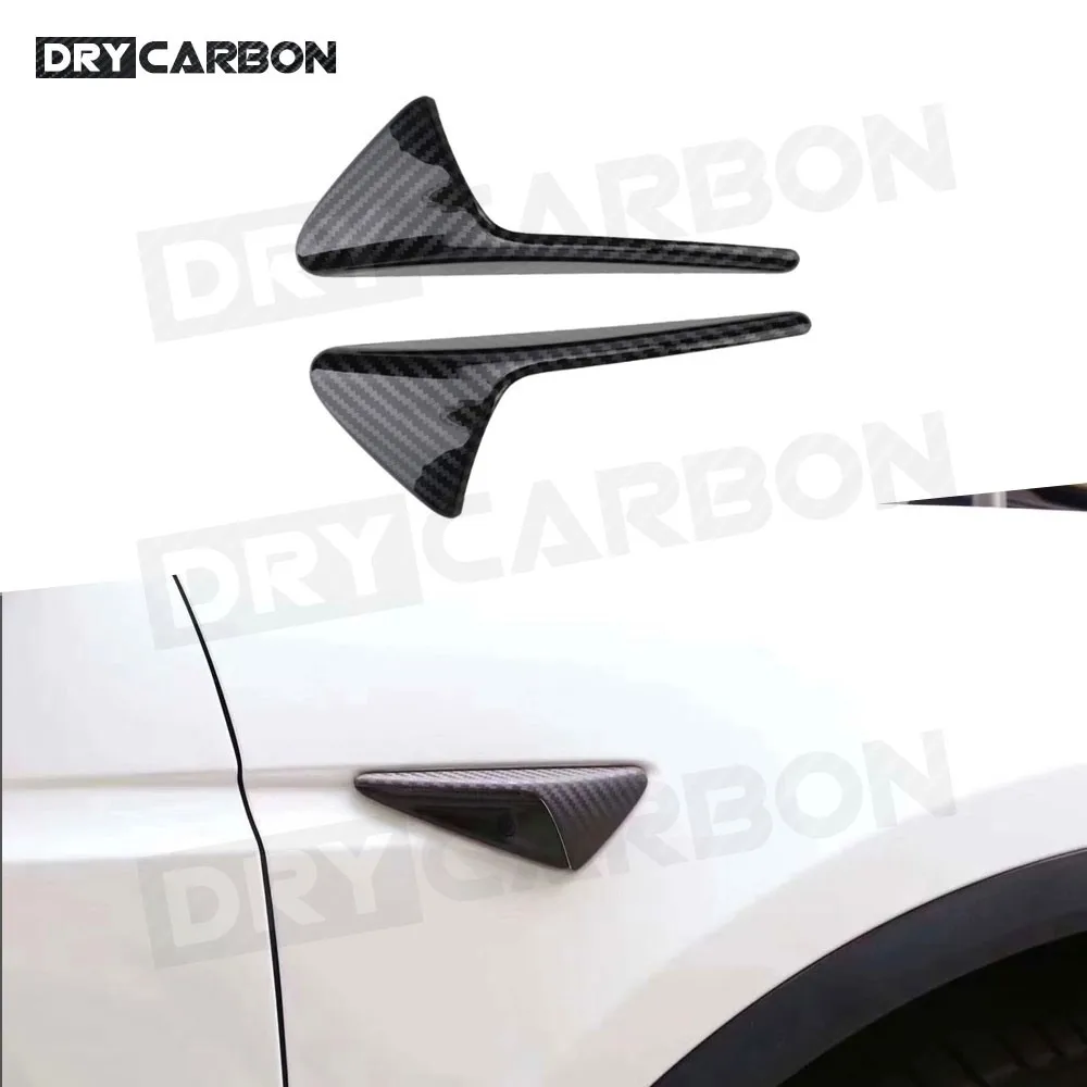 

2PCS Real Carbon Fiber Front Side Camera Fender Marker Covers For Tesla Model 3 S X 2013-2019 Side Grille Trim Badge Sticker