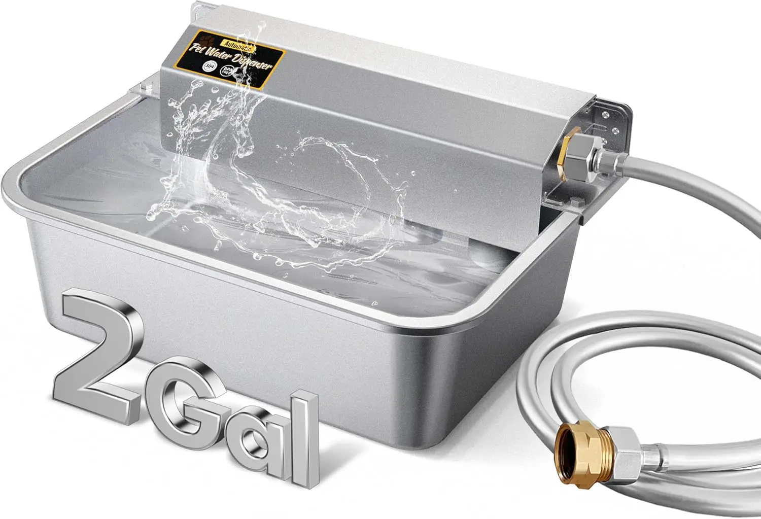 

2 Gallon Stainless Steel Automatic Water Dispenser for Dogs, Indoor/Outdoor Self-Filling Pet Waterer, Easy to Clean, Fits GHT 3/4" Faucet