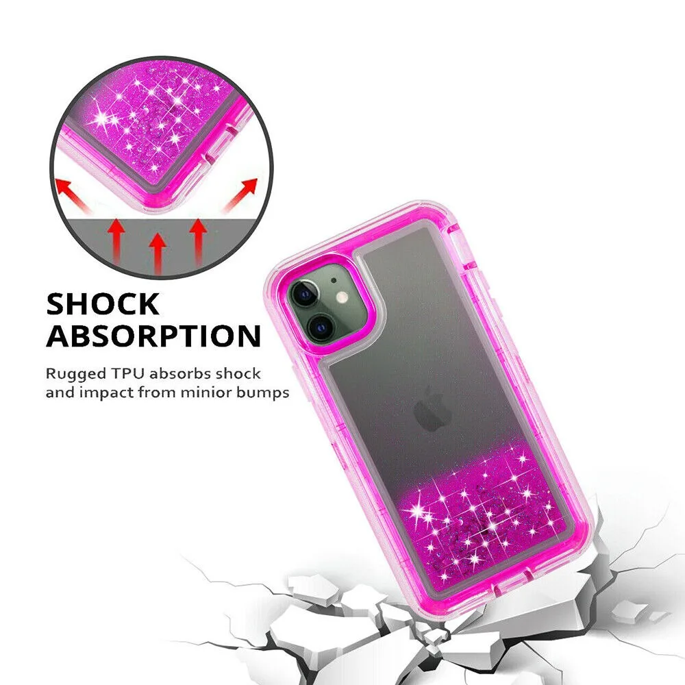 آيفون 12 11 13 14 برو ماكس SE 6 8 7 زائد X XS ماكس XR الهجين ثلاثية الأبعاد بريق درع الديناميكي الرمال المتحركة للصدمات الحالات الهاتف يغطي