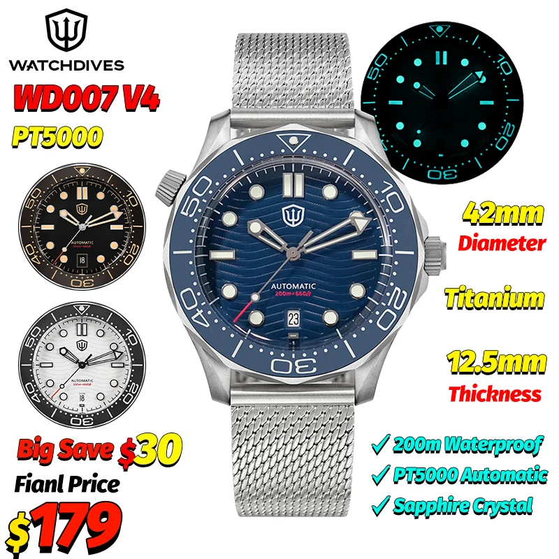 Watchdives WD007 V4 Automatische Taucheruhr, 200 m wasserdicht …