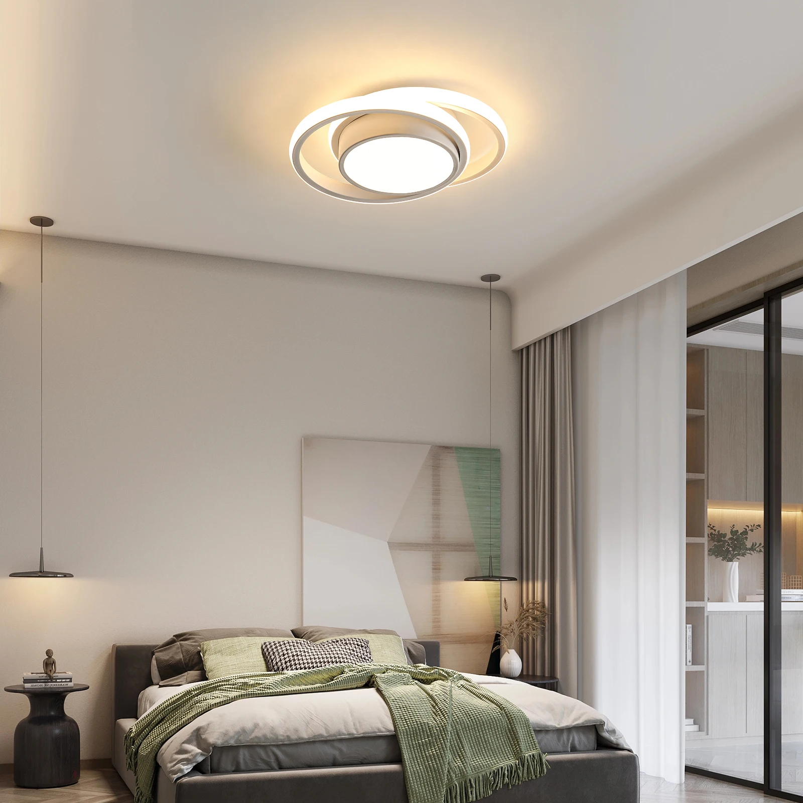 2er-Pack moderne LED-Deckenleuchten, 36 W, warmweiß, 3000 K, weiße runde LED-Deckenbeleuchtung für Schlafzimmer, Flur, Balkon, Korridor – Detail 4