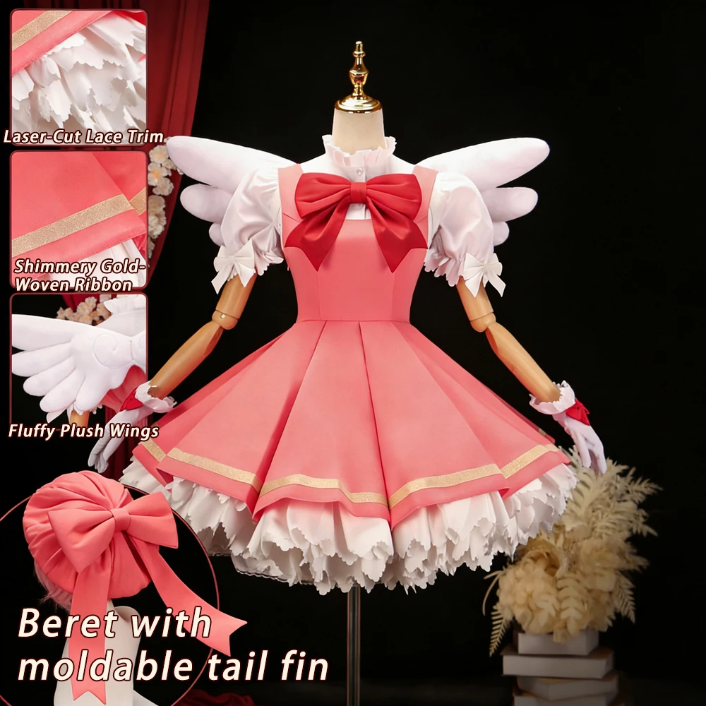 Kinomoto Sakura Cosplay Pink Lolita Dress Wig Set Role Play Card Captor Uniform Fancy Cos Party Outfit Theme Event Cos Clothing