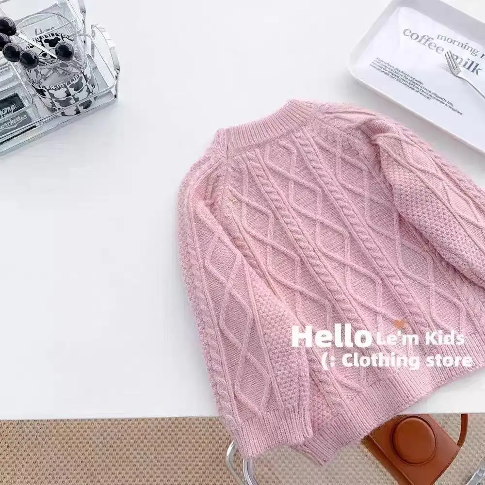 Children's Clothing Autumn and Winter New Item Girls' Retro Fashionable Solid Color Knitted Sweater Woolen Pants Two-piece Set