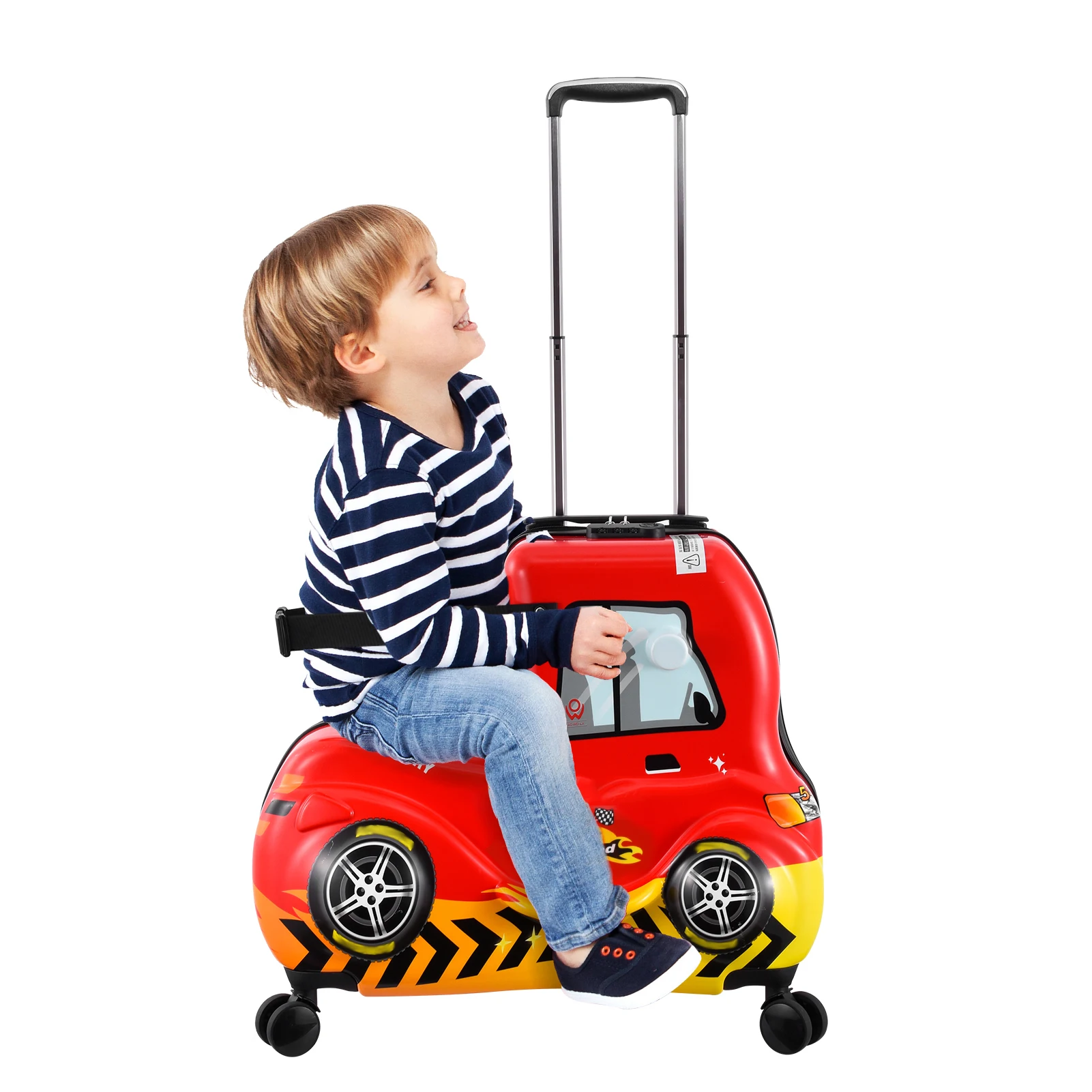 

24 Inch Kids Ride-On Suitcase, Ride-On Trolley Case, Cute Red Car Kids Suitcase, Cabin Case with Adjustable Handle, Wheels