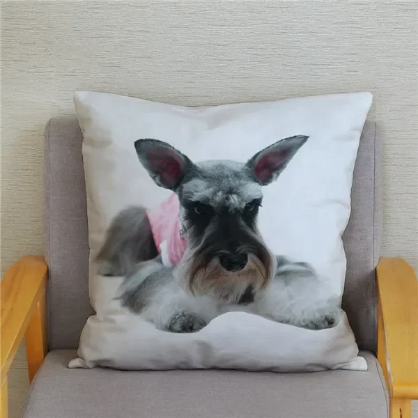 Home Bedroom Pillowcase Cute Schnauzer Print Cushion Cover    Decor