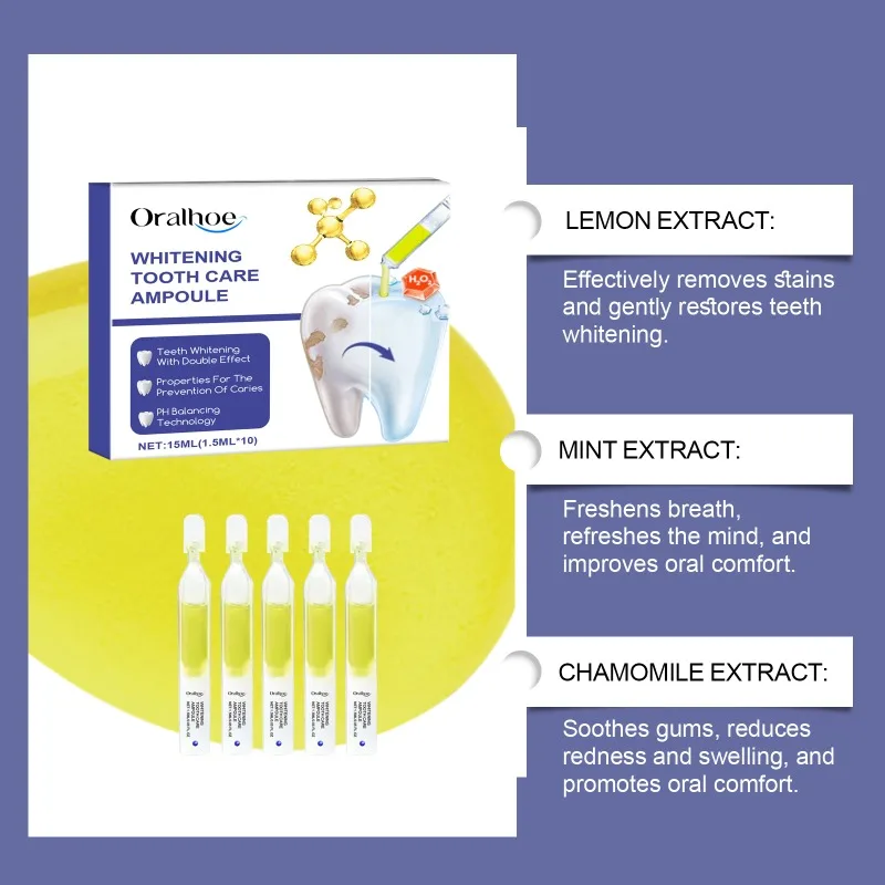 تبييض الأسنان العناية أمبولة ، إزالة الأصفر ، دخان الأسنان الشاي ، تحديث البقع ، رائحة الفم الكريهة ، مصل مصحح اللون