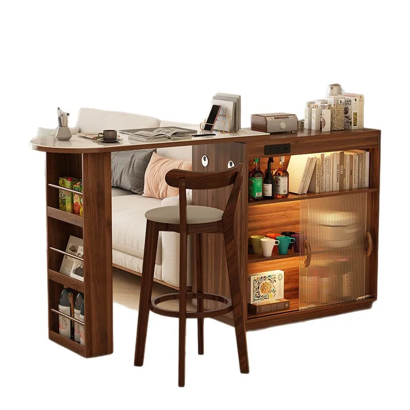 Solid wood Nordic bar table retractable integrated household dining side cabinet small apartment living room island table partit