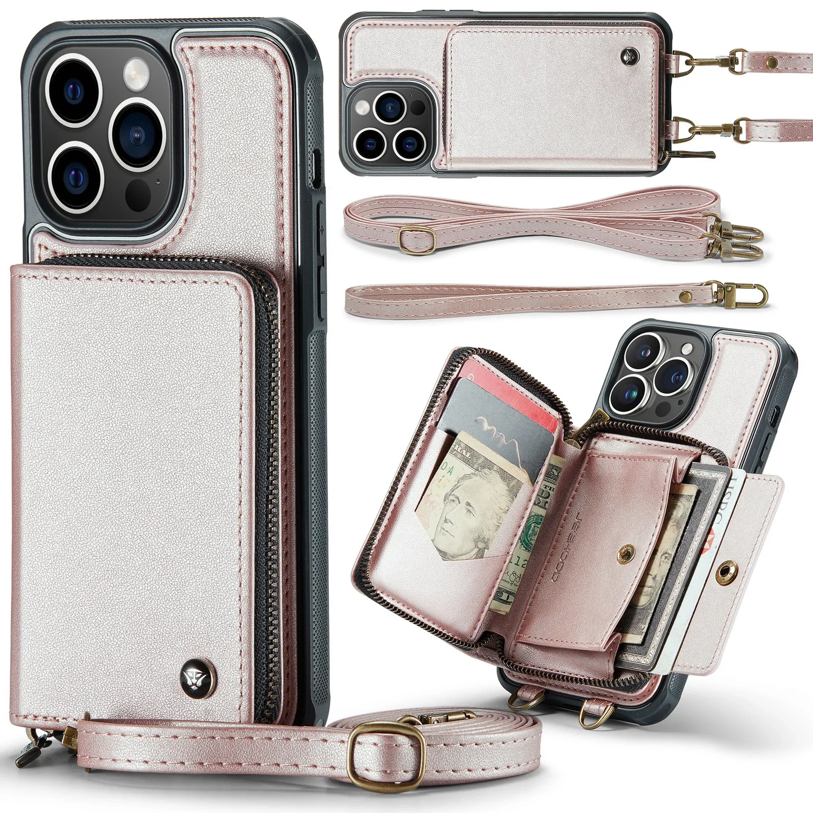 Leather Wallet Crossbody Phone Case For iPhone 16 15 14 Plus 13 12 11 Pro Max Cards Solt Holder Stand Hand Lanyard Strap Cover image 5